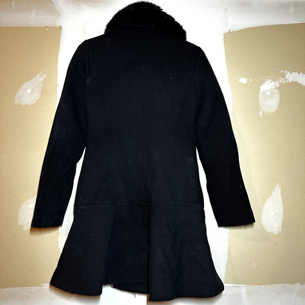 Kate Spade Double Breasted Jeweled Button Wool Coat Mid Length Faux Fur Black XS - Picture 6 of 6